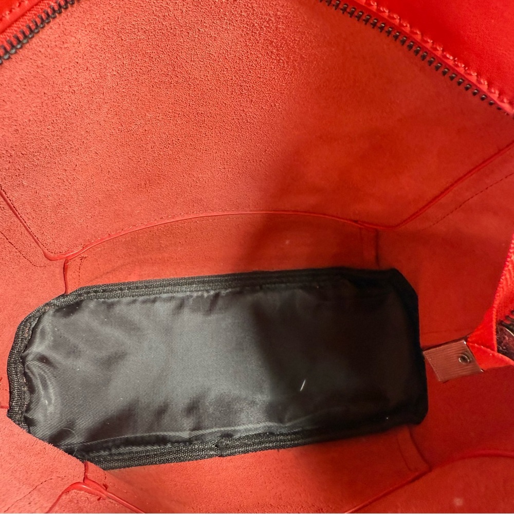 S-ZONE Red All Leather Bucket Tote Bag with Tan Handle and Metal Grommets - Picture 9 of 14